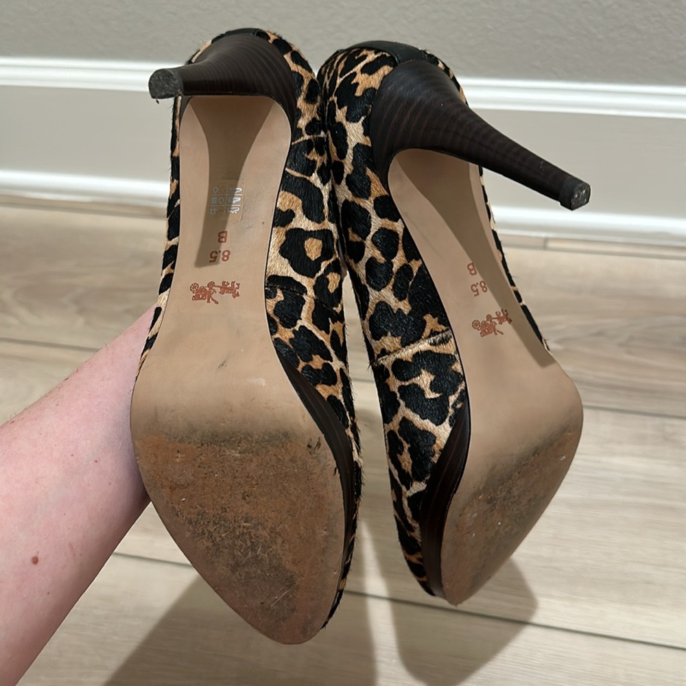 VGUC COACH New York Giovanna Calfhair Fur Hair Pointed High Heels Animal Print - Picture 6 of 11